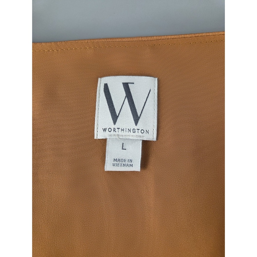 Worthington Sz XL Caramel Brown Long Sleeve Dress Wrap Silhouette Lined - Picture 4 of 9